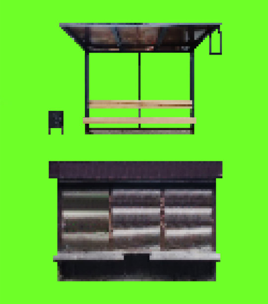 像素艺术插图的街头摊位和巴士站。图片下载