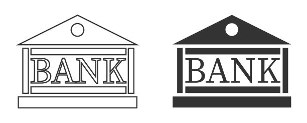 银行图标。金融建筑的象征。标识业务中心矢量。图片下载