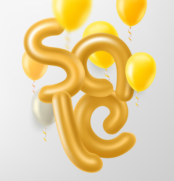 印有金色字母的气球的销售横幅。3 d矢量图图片下载