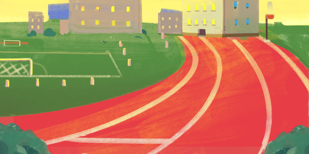 卡通手绘学校操场跑道背景图图片下载
