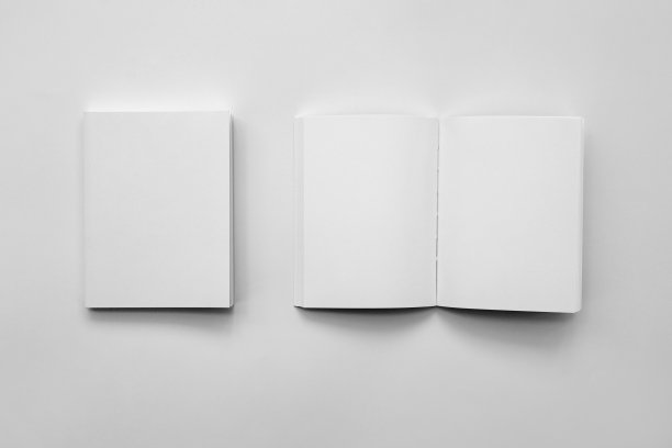 折叠的小册子模型。空白模拟的小册子，菜单和书。杂志白纸。模型的传单。在白色背景上孤立的两份小册子的模板。图片下载