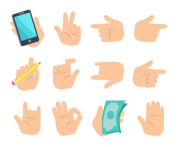 手势集合孤立在白色背景上图片下载