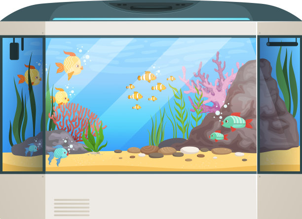 大型水族馆鱼类和玻璃水生植物图片下载