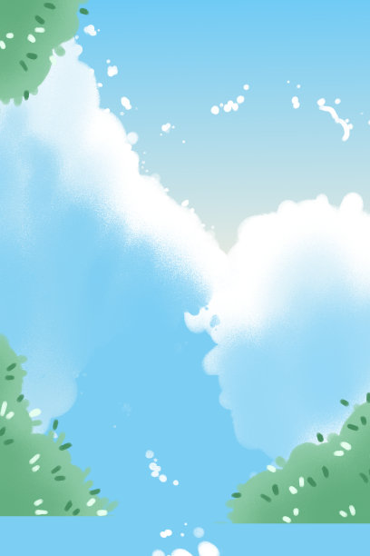 卡通手绘植物蓝天云彩背景图图片下载