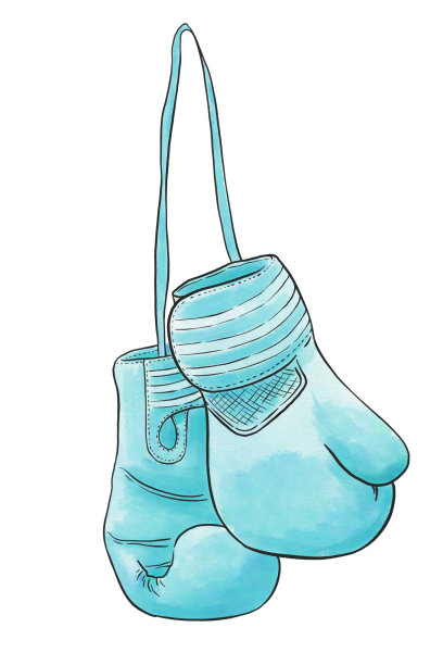 一个简单的运动主题水彩插图，蓝色拳击手套图片下载