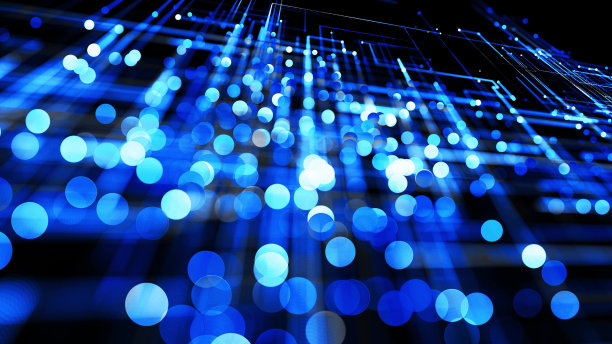 3 d渲染。发光粒子。抽象背景作为技术概念，有许多蓝线和节点。发光粒子可以形成像电路或微电路那样的线图片下载