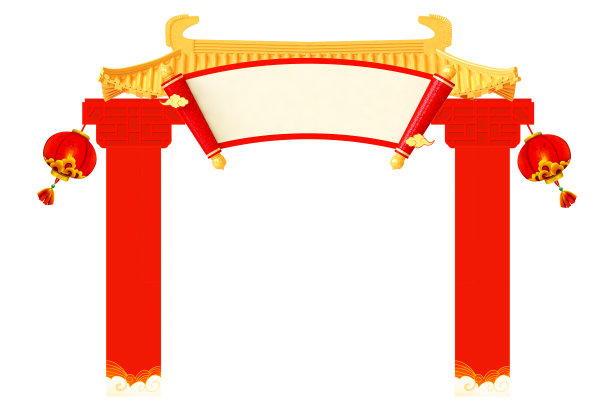 古风春节门楼灯笼春联红色喜庆背景图片下载