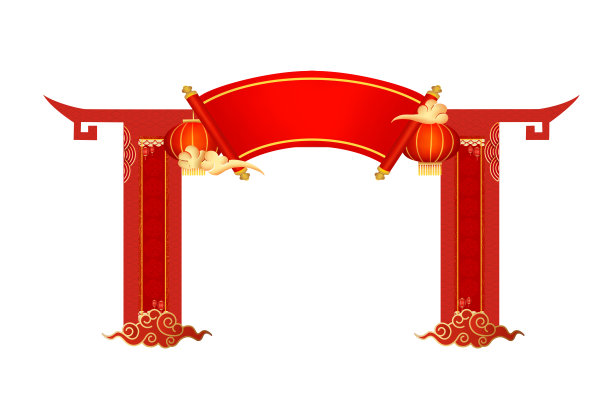 复古祥云大门春联灯笼红色背景图片下载