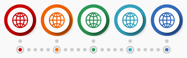 地球，地球，世界概念矢量图标集，平面设计彩色按钮，5种颜色的信息图形模板选项图片下载