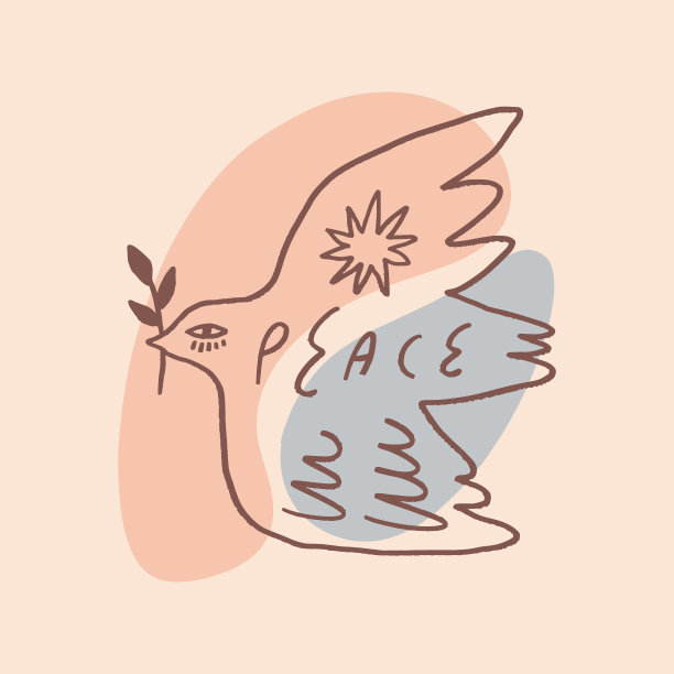 和平鸽鸽鸟波西米亚手绘风格矢量插图艺术图片下载