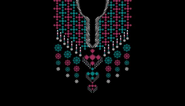 几何民族东方图案传统。花领口刺绣设计时尚女性，背景，壁纸，服装，包装。图片下载