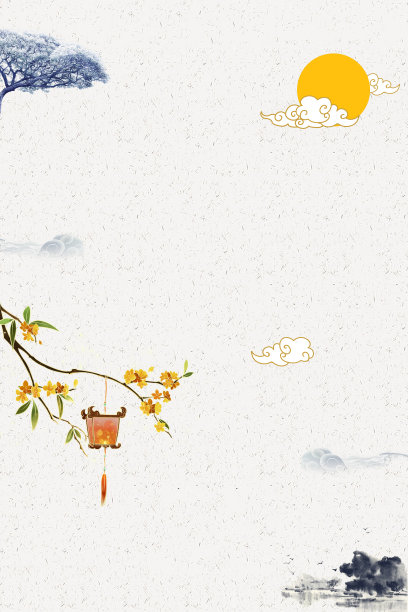 水墨国风云彩树木灰色背景图图片下载