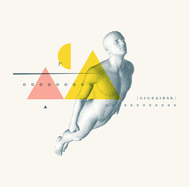 领导，自由或发展概念。跳的人。3D人体模型。设计运动。由粒子组成的矢量插图。图片下载