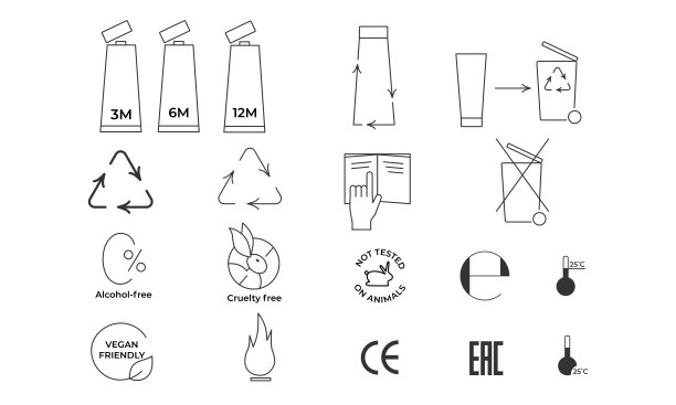 化妆品包装图标设置回收塑料产品。图片下载