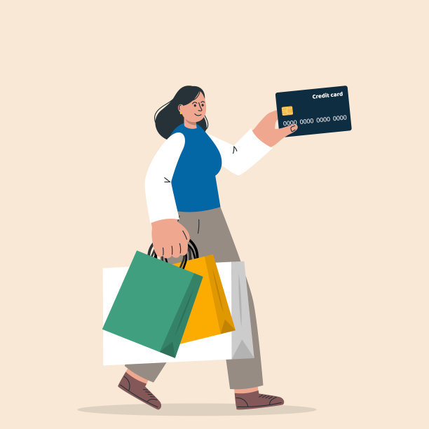 购物狂，花钱的概念。拿着袋子的小女孩。快时尚、消费主义和过度消费观念。大减价，打折，时尚。图片下载