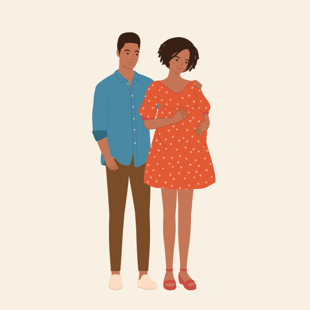 一个快乐的黑人孕妇和她丈夫的肖像。为人父母。图片下载