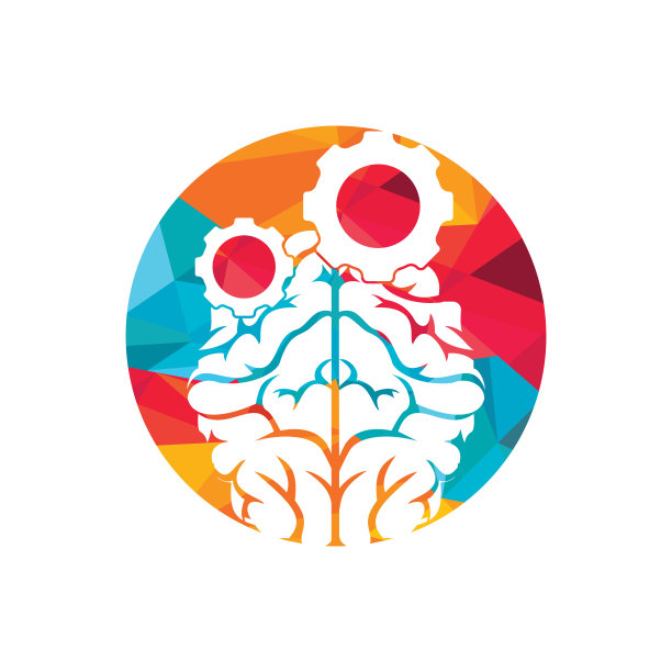 脑和齿轮齿轮标志设计。独特的科学和工业标识设计模板。图片下载