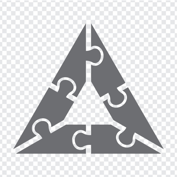 灰色的简单图标三角形谜题。简单的图标三角形谜题的六个元素上透明的背景。矢量插图EPS10。图片下载