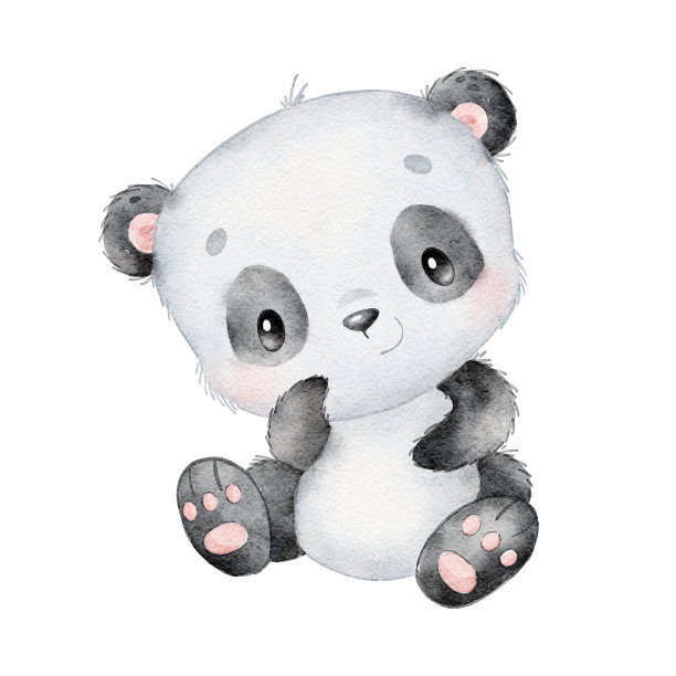 卡通熊猫的水彩插图。可爱的动物。图片下载