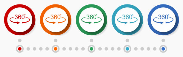全景图，呈现概念矢量图标集，平面设计彩色按钮，信息图形模板5种颜色选项图片下载