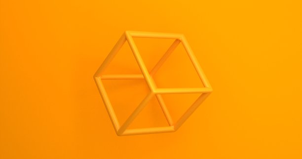 黄色3D几何线框立方体与平原黄色8K背景图片下载