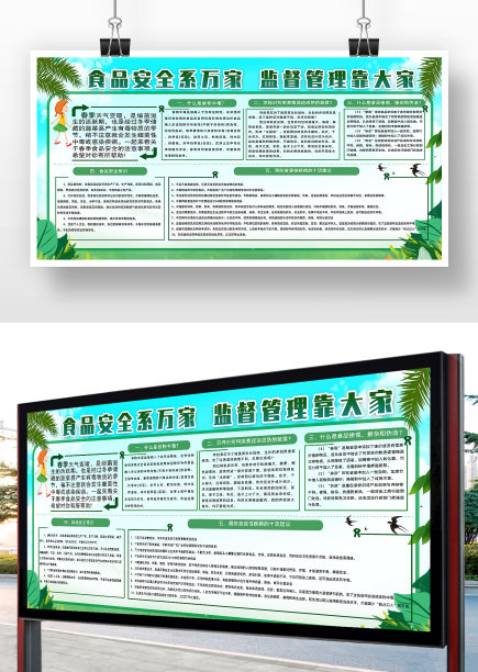 绿色卡通校园食品安全宣传展板图片下载