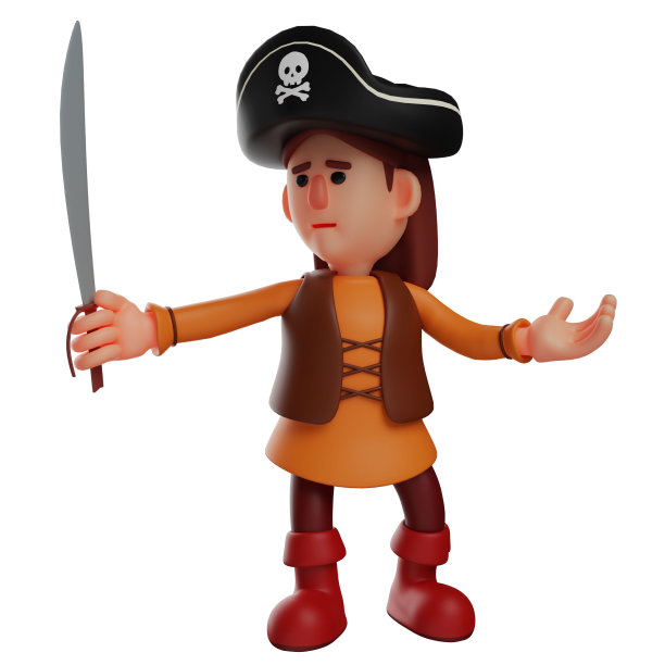 一个糟糕的海盗3D海盗卡通设计显示他的剑图片下载