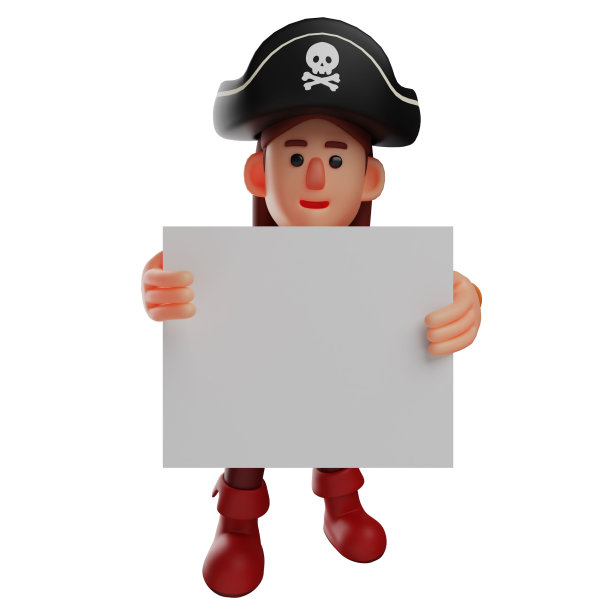 3D海盗卡通插图有一个白板图片下载