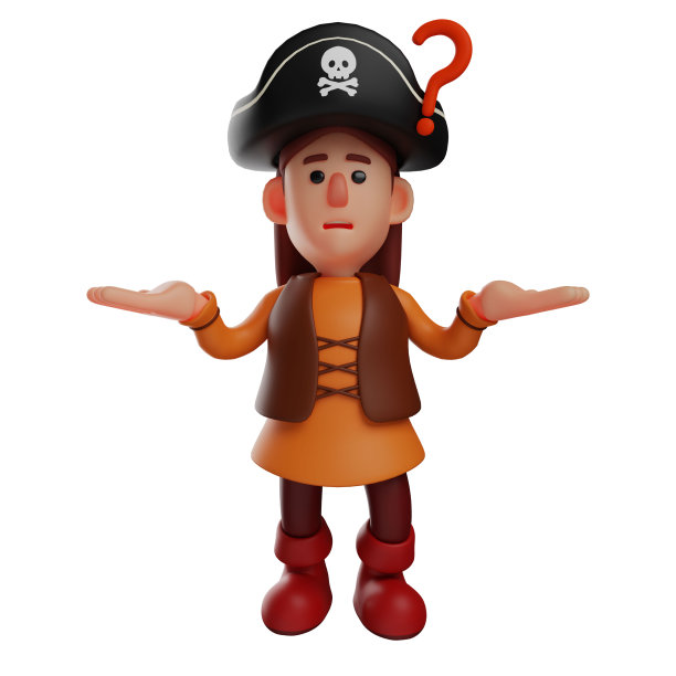 3D海盗卡通形象感到困惑图片下载