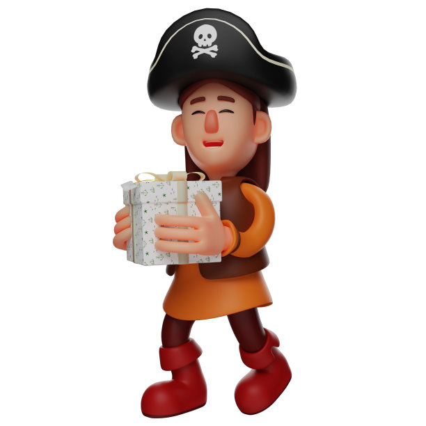3D海盗卡通设计手拿礼物图片下载