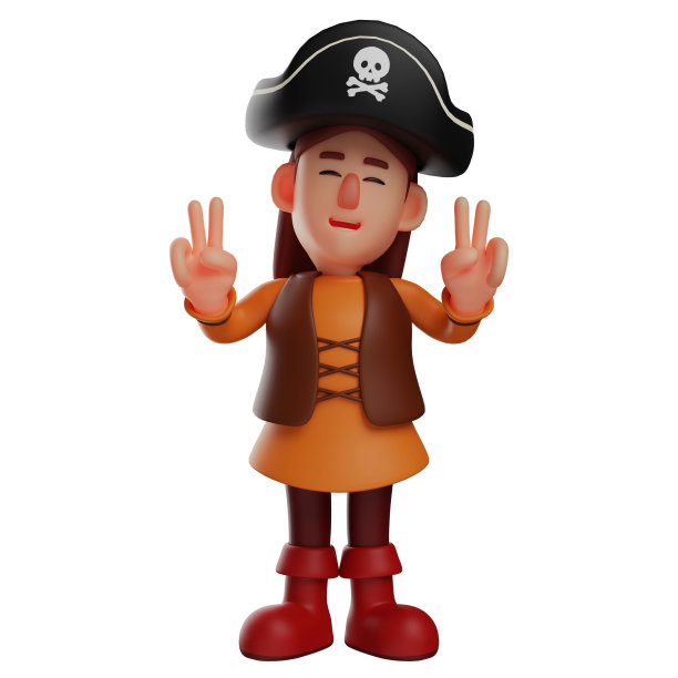 可爱的3D海盗卡通设计可爱的姿势图片下载