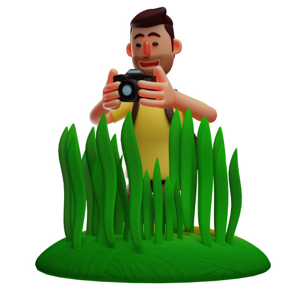 创意3D摄影师卡通设计采取一个草后面的照片图片下载