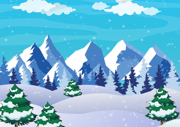 雪山松树飘雪冬季主题背景图片下载