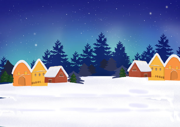 冬日雪景树林小屋雪地蓝色夜景图片下载