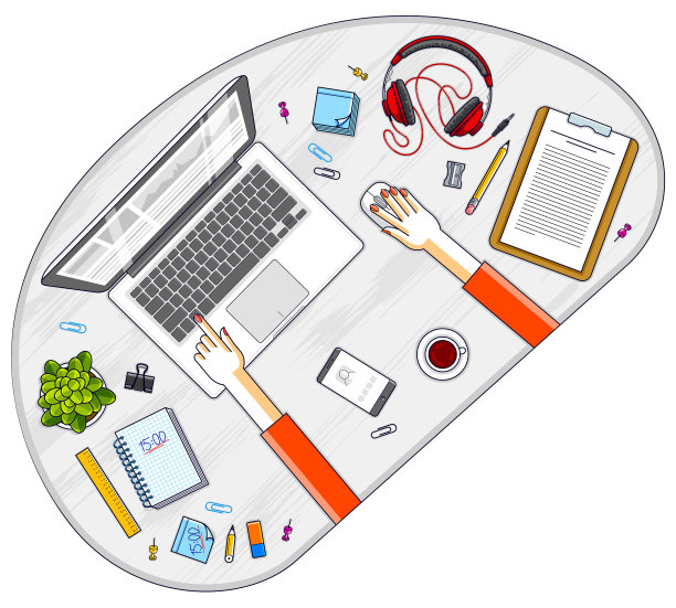 办公桌面工作空间的俯视图与手图片下载