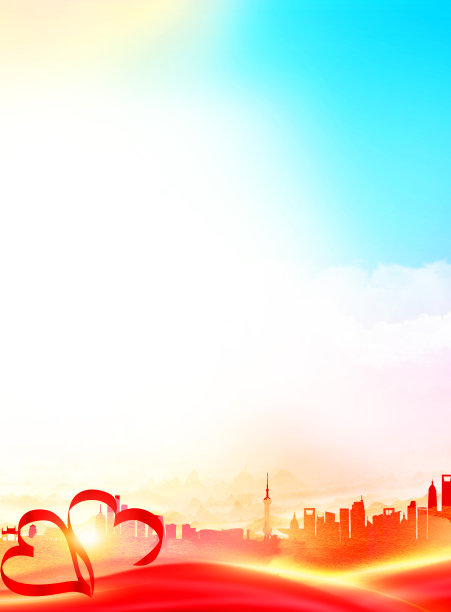 红色爱心建筑剪影背景图图片下载