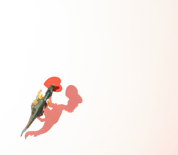 白底红心恐龙。最小的浪漫概念。爱的象征。情人节，2月14日图片下载