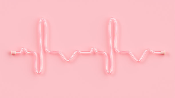 粉红色霓虹灯管形状的心跳速率和脉搏。最小的想法概念，3D渲染。图片下载