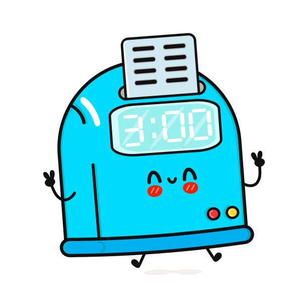 可爱有趣的打卡钟角色。矢量手绘卡通可爱的人物插图图标。孤立的白色背景。穿孔时钟字符概念图片下载