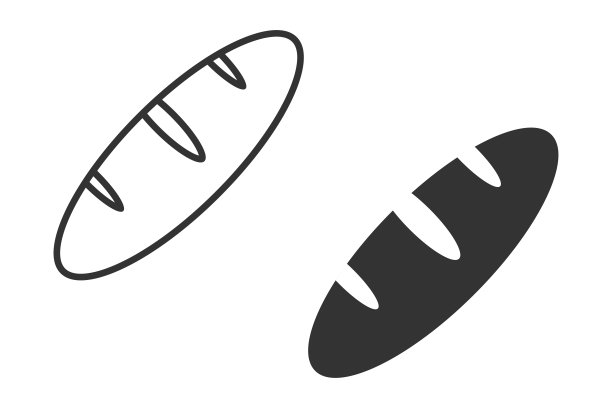 白色、黑色面包的图标。全法棍谷物符号。包子向量。图片下载