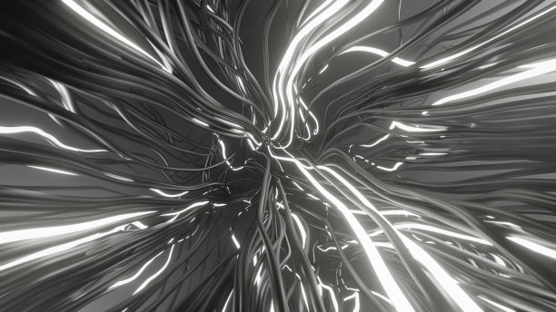 黑色和白色的线程随机交错，插图抽象3d渲染图片下载