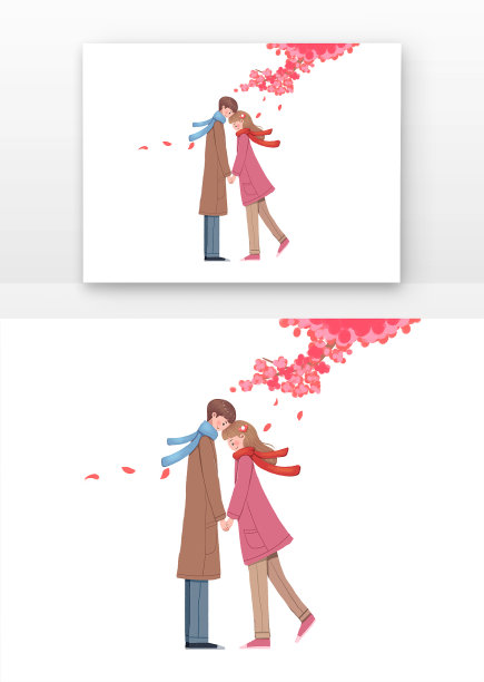 情人节粉色樱花树下情侣牵手图图片下载