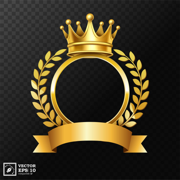 现实的金冠与月桂花环和金丝带的文本，孤立在透明的背景。矢量图图片下载