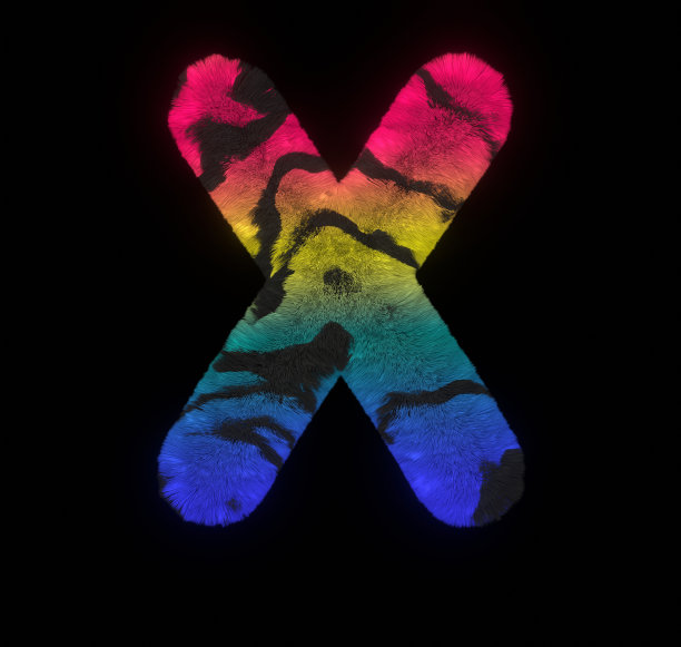 毛茸茸的彩色老虎字体字母X图片下载