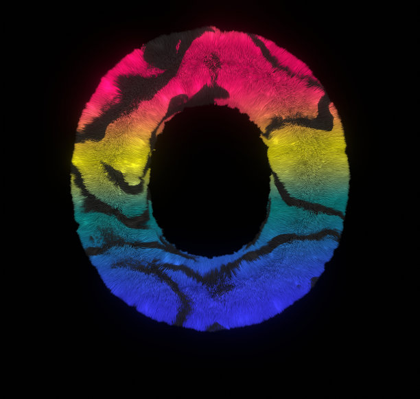 毛茸茸的彩色老虎字体字母O图片下载