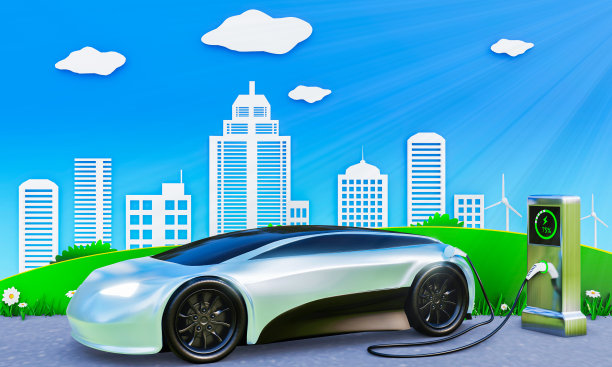 电动汽车EV充电站。清洁技术的概念。风力涡轮机由电力驱动。图片下载