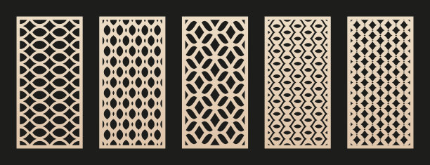 矢量激光切割模板集。现代抽象几何面板与网格，网格图片下载