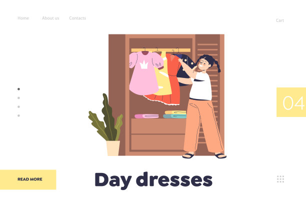 日礼服的概念着陆页与小女孩取出服装衣柜快乐微笑图片下载