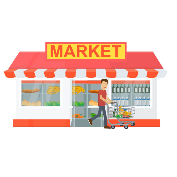 杂货店。购物者购物，矢量插图图片下载