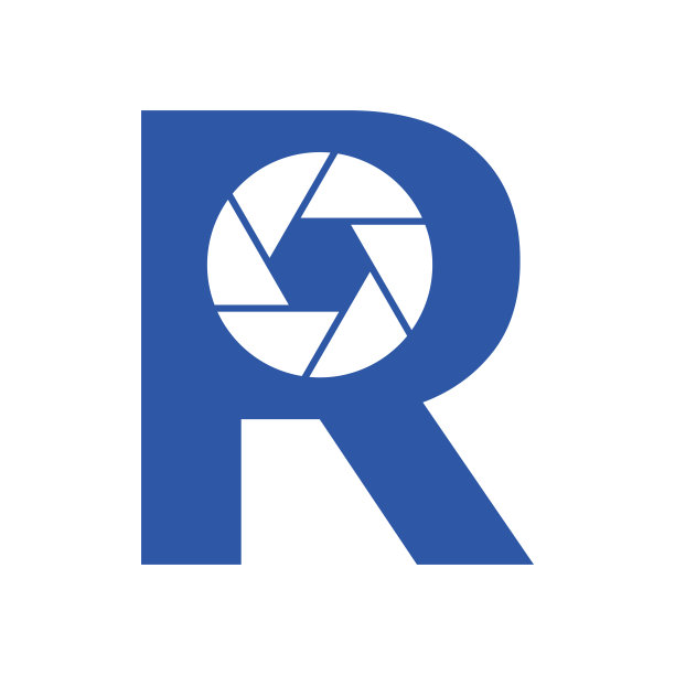 相机镜头字母R设计。照片相机的迹象。摄影图标，摄影工作室图片下载